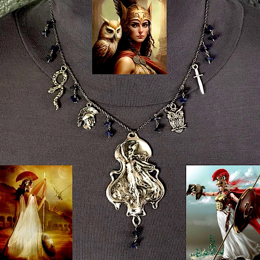 Athena Minerva Greek Roman Goddess Wisdom & War Handmade Necklace, Lapis Lazuli